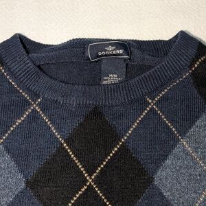 Dockers Men's Crewneck Argyle Sweater - Navy and Black Light Academia Preppy